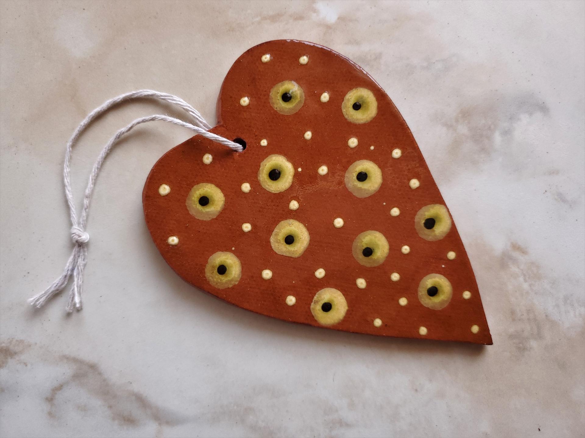Redware Heart Ornament with Slip Decoration