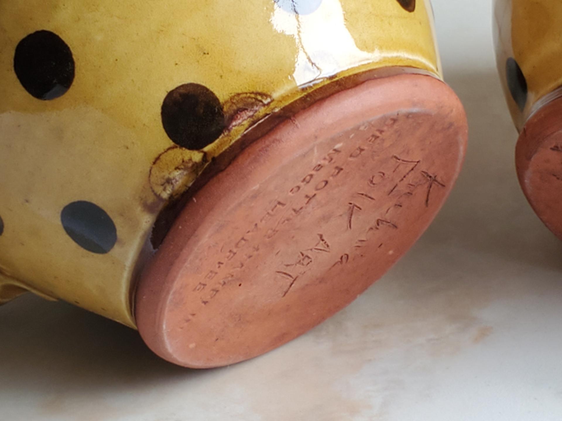 Redware Jar with Rope Handles and Black Polka Dots
