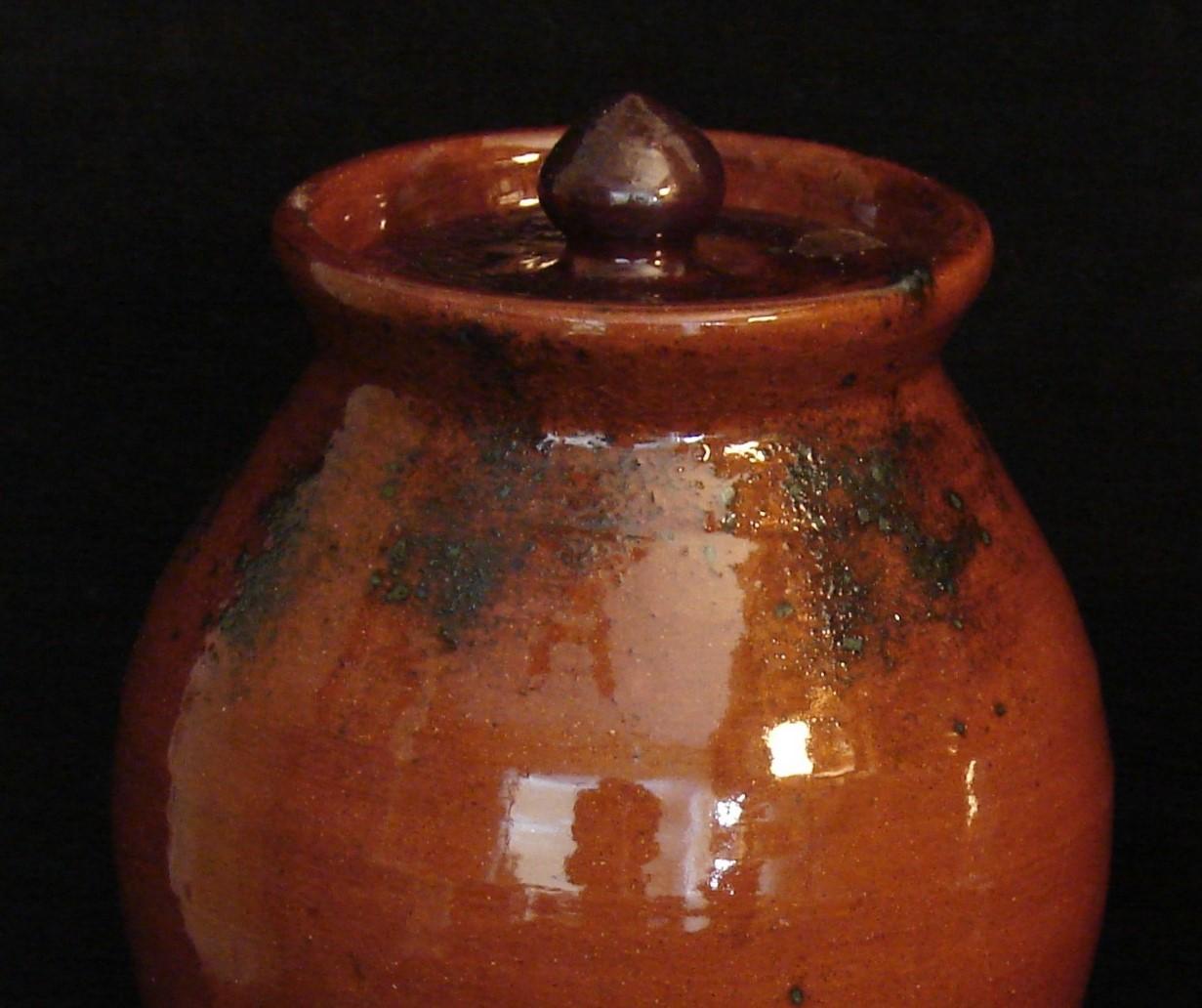 Custom Order Pied Potter Hamelin Redware 10" Jar, Spangles