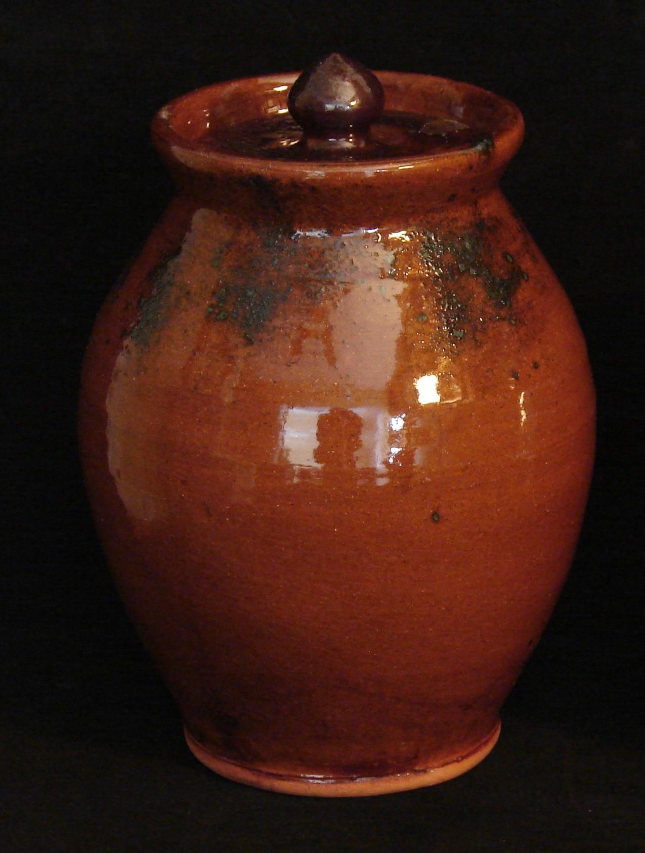 Custom Order Pied Potter Hamelin Redware 10" Jar, Spangles