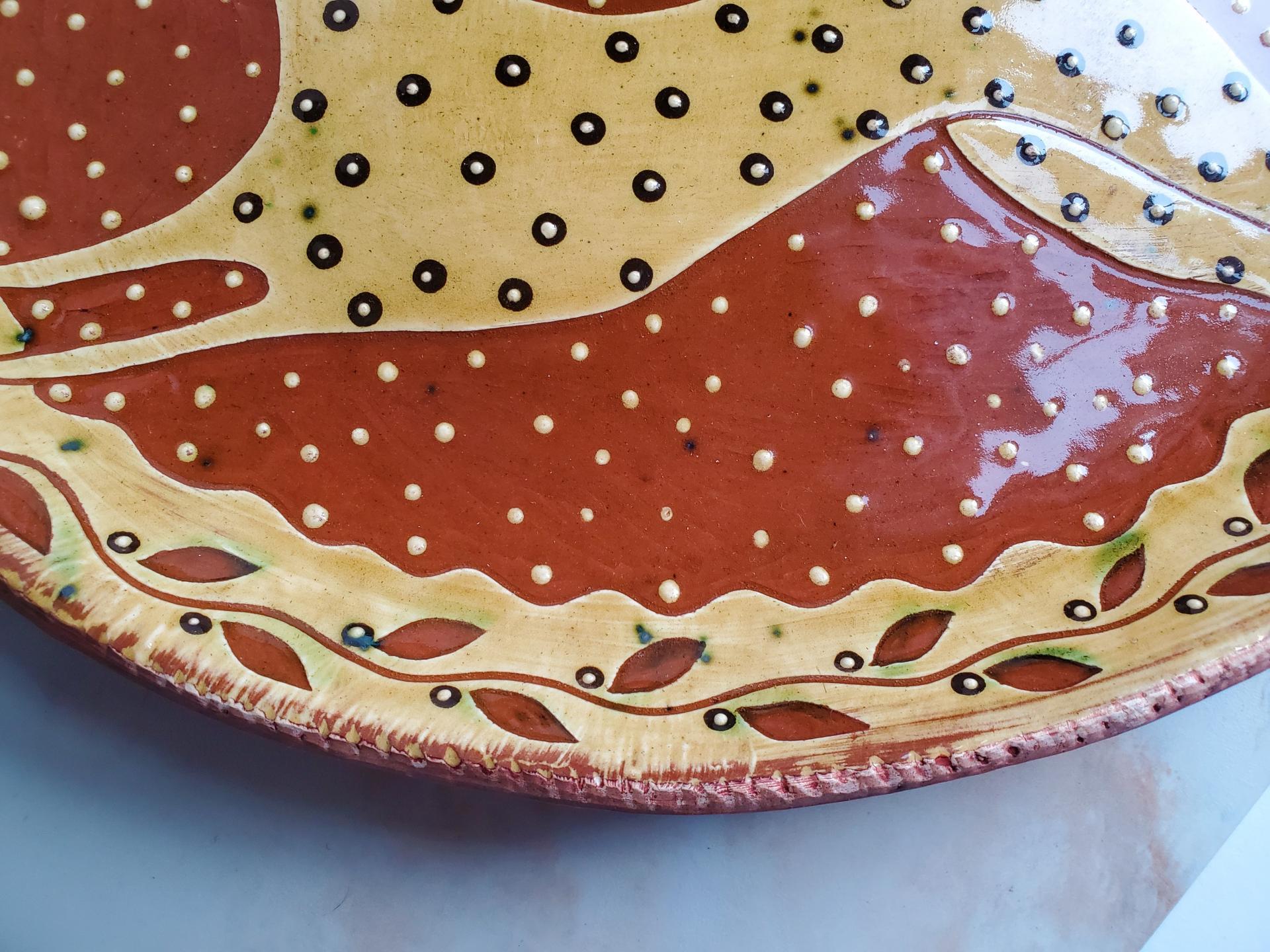 Redware Large Platter, Lady with Tulip Motif Kulina Folk Art | Pied ...