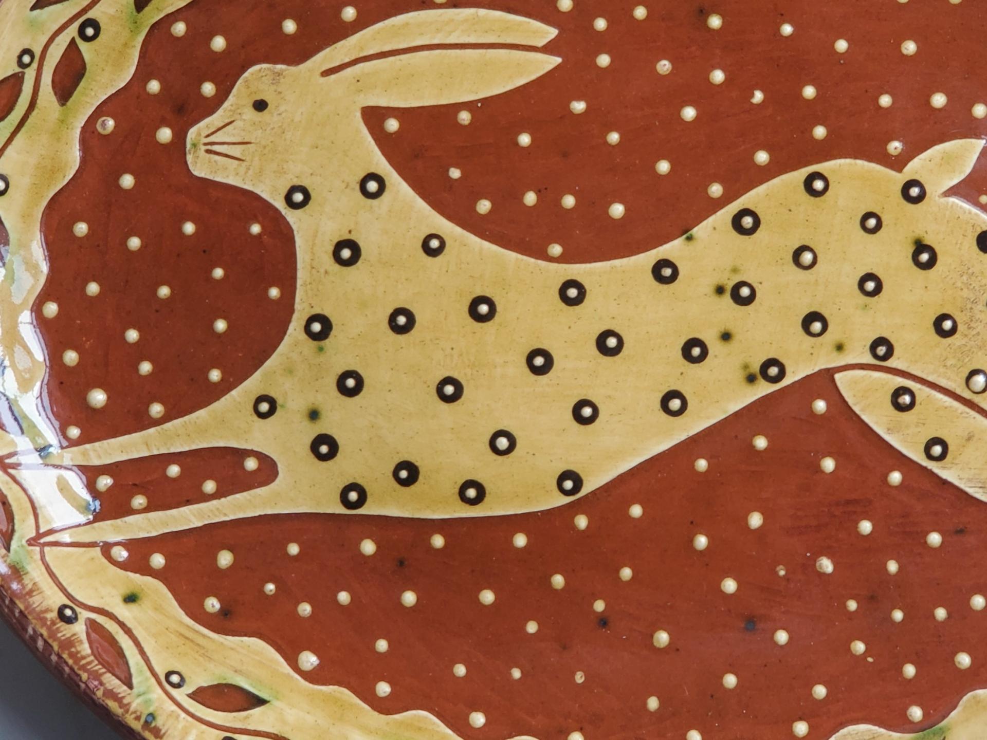Redware Oval Platter with Leaping Hare Motif