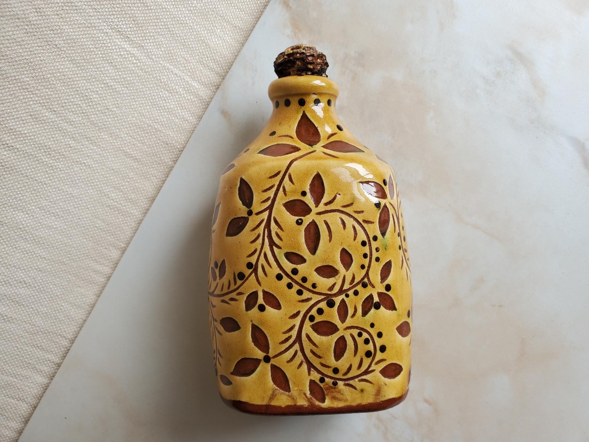 Redware Bottle with Sgraffito Decoration and Lead-Free Glaze