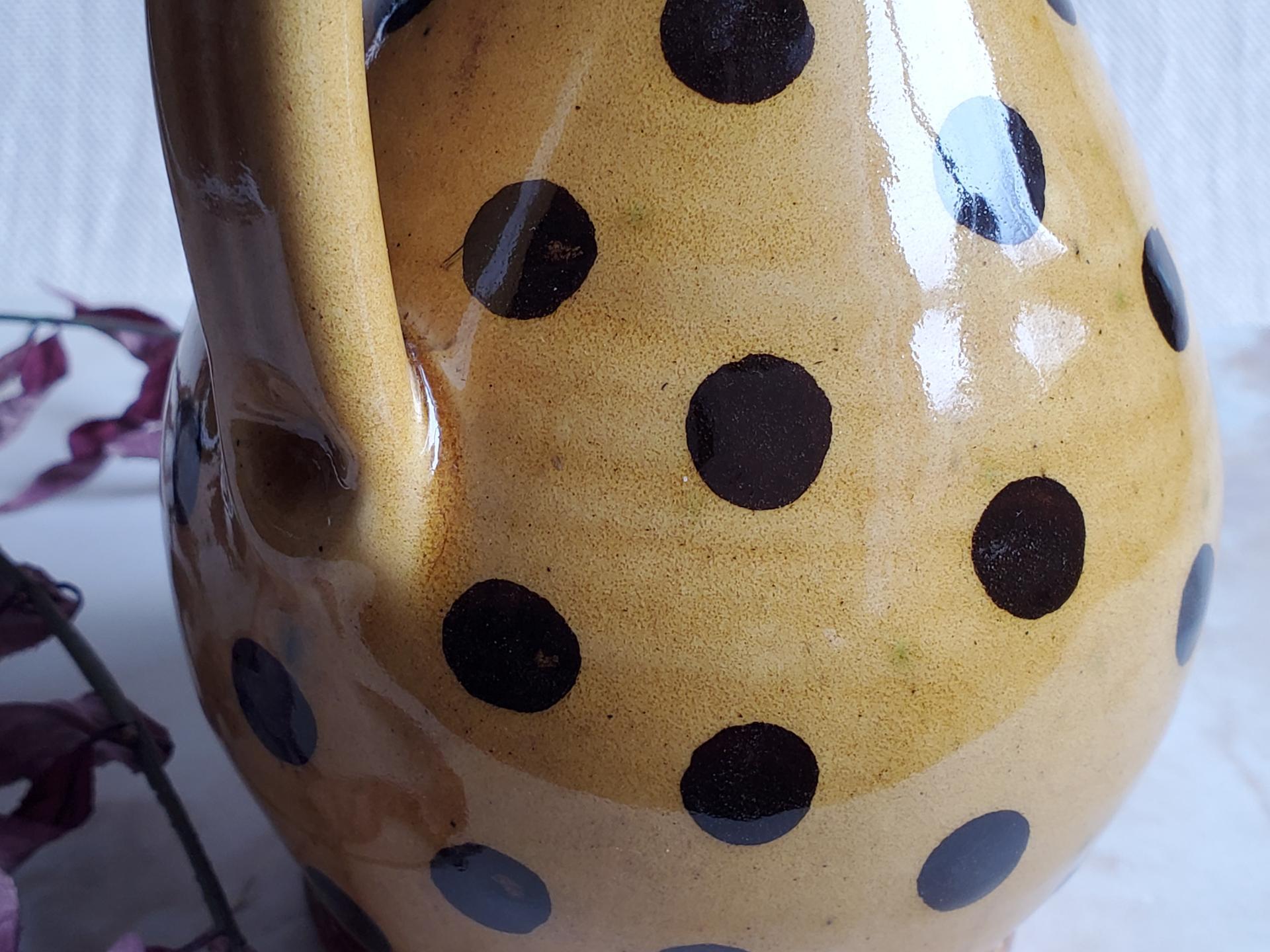 Redware Soap or Lotion Dispenser jug (a) with Black Dots