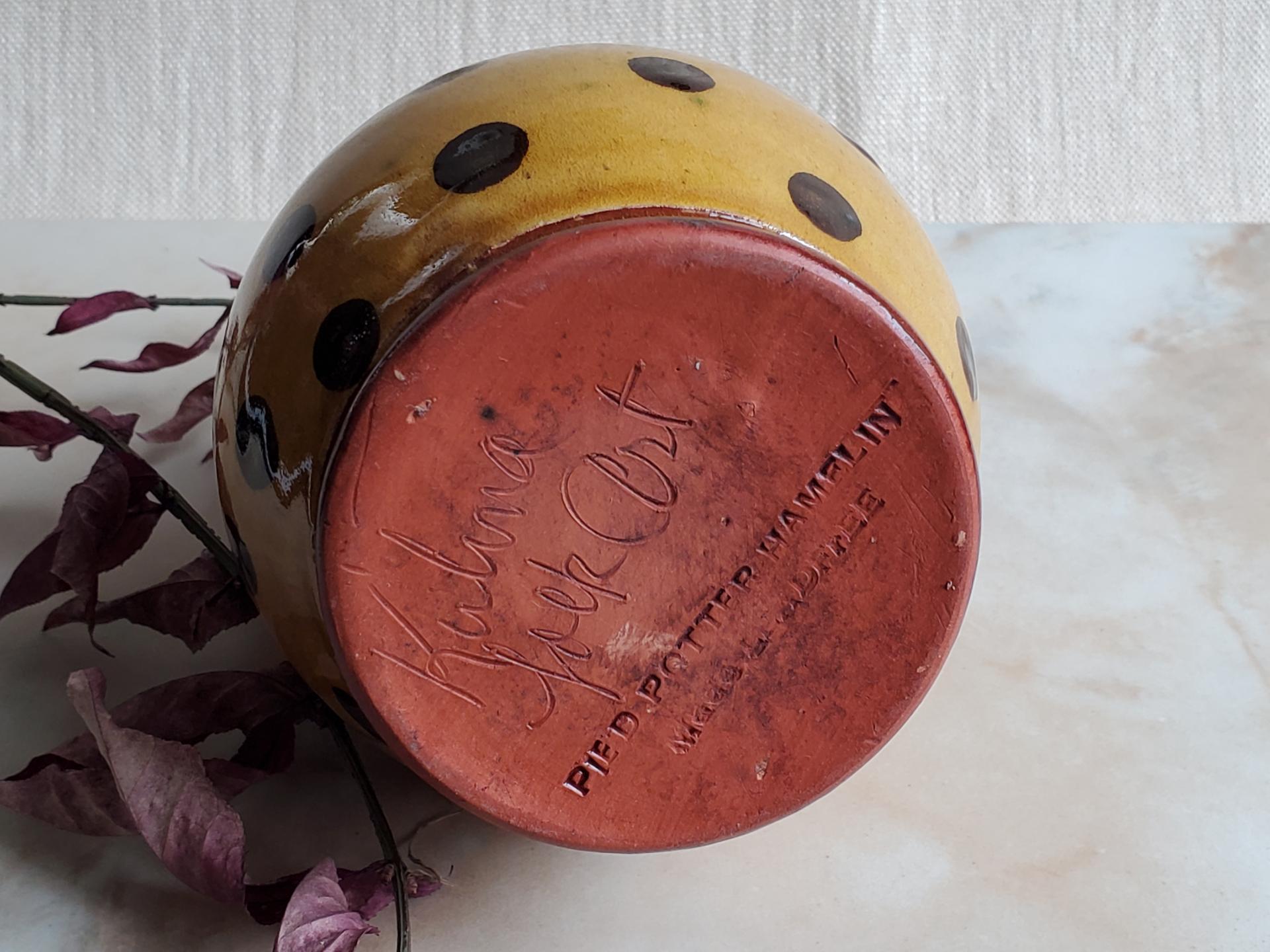 Redware Soap or Lotion Dispenser jug (a) with Black Dots