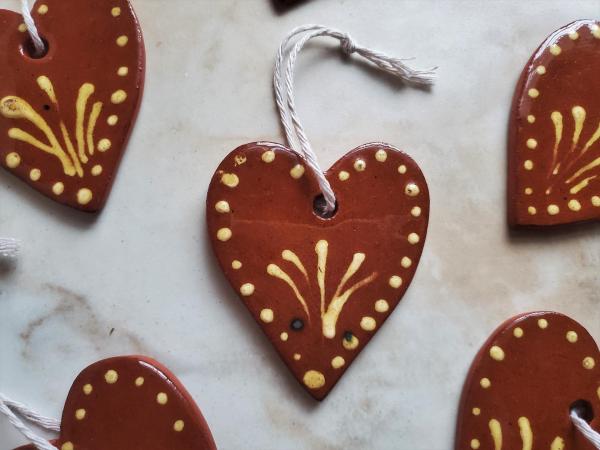 Redware Hearts (2) with Slip Decoration