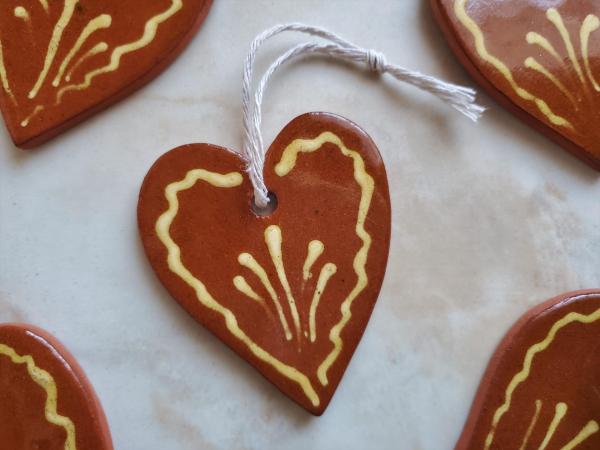 Redware Hearts with Squiggle Slip Decoration by Kulina Folk Art