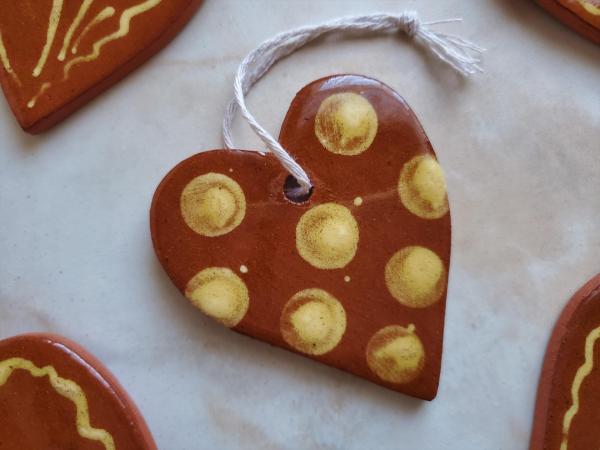 Redware Hearts (2) with Yellow Dots