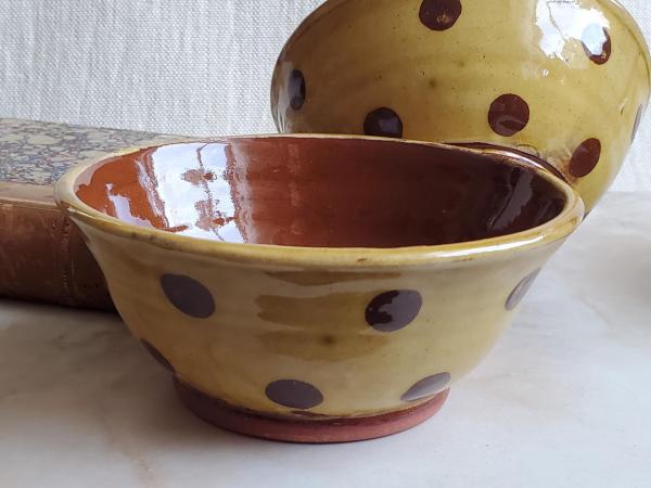 Redware 5 inch Bowl with Brown Polka Dots