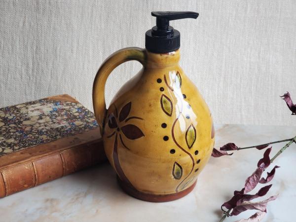 Redware Soap Dispenser Sgraffito Decorated Kulina Folk Art