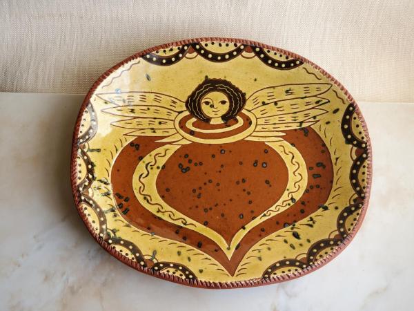 Redware Shallow Trencher, Angel with Wings Motif