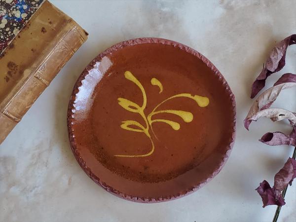 Small Redware Plate with Feather Motif