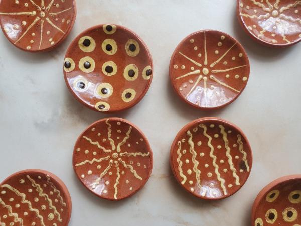 Miniature Redware Plates with Slip Patterns