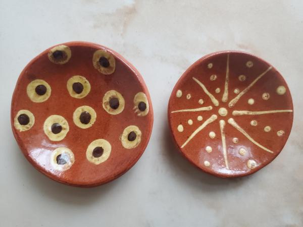 Miniature Redware Plates (2) with Slip Decoration