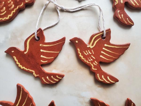 Redware Dove Ornaments with Slip Pattern
