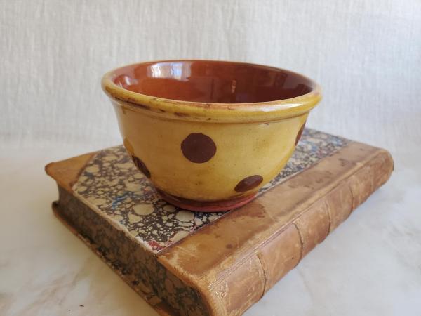Redware 4 inch Bowl with Brown Polka Dots