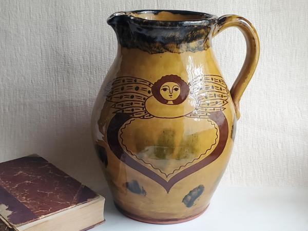 Redware Pitcher Angel with Wings Motif