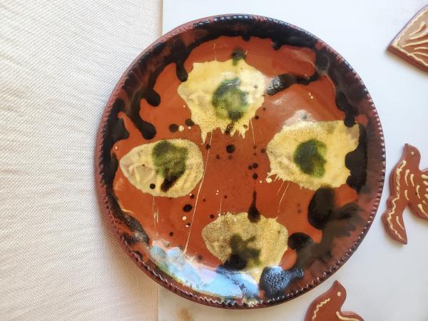Redware 9 in. Plate with Spangles and Daubs Motif 