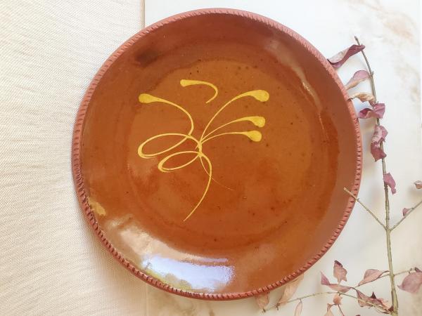 Large Redware Plate with "Feather" Motif
