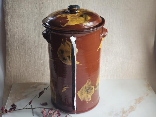 Redware Paper Towel Holder with Spangles and Daubs and Lead Free Glaze