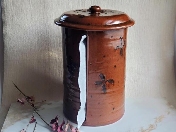 Redware Paper Towel Holder with Black Accents and Lead Free Glaze