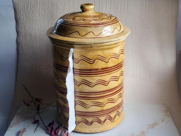 Large Redware Paper Towel Holder with Sgraffito Pattern