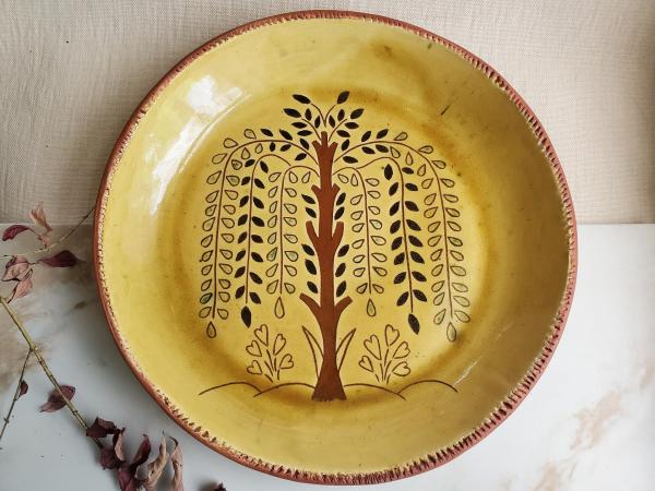 Redware Large 14 inch Platter, Tree of Life with Flowers Motif