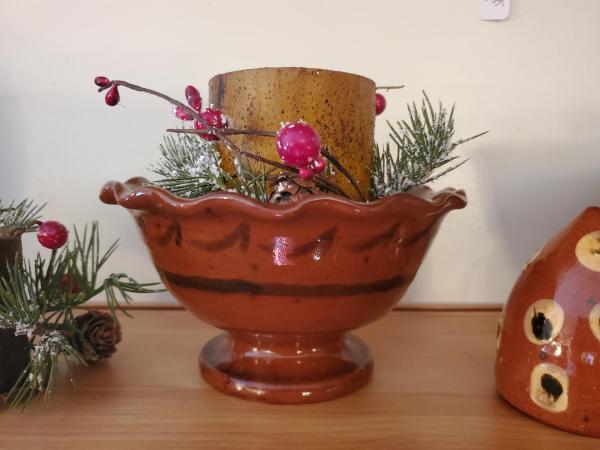 Redware Footed Bowl Black Pattern - Burnt Mustard BOC Timer Pillar - Red Berries Candle Ring