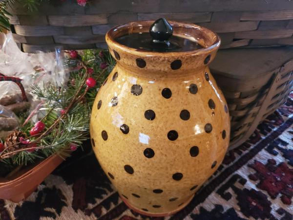 Custom Order Kulina Folk Art Redware 10 in Jar with Black Polka Dots Pattern