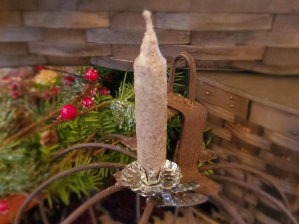 Pinecone Pressed Tin Christmas Tree Candleholder Clip & Primitive Taper