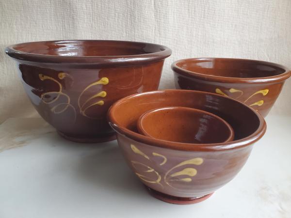 Redware Nesting Bowls with Feather Motif