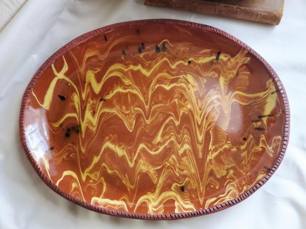 Redware Oval Platter with Marbled Motif