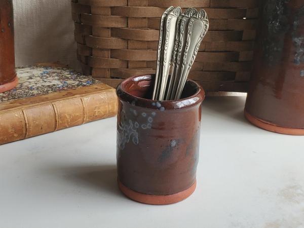 Small Redware Utensil Jar with Spangles