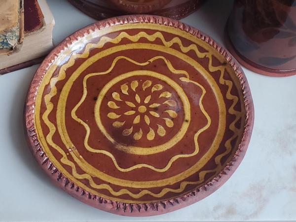 Redware 7 in. Plate with Slip Decoration