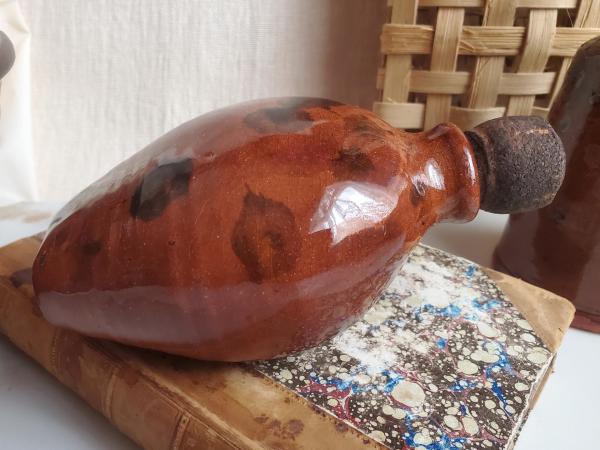 Redware Flask with Black Splotches