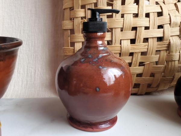 Redware Soap/Lotion Dispenser Bottle with Spangles (C)