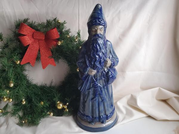 Vintage Beaumont Brothers Pottery Stoneware Belsnickel, Salt-Glaze Finish, Cobalt Blue Details, 16 in. Tall