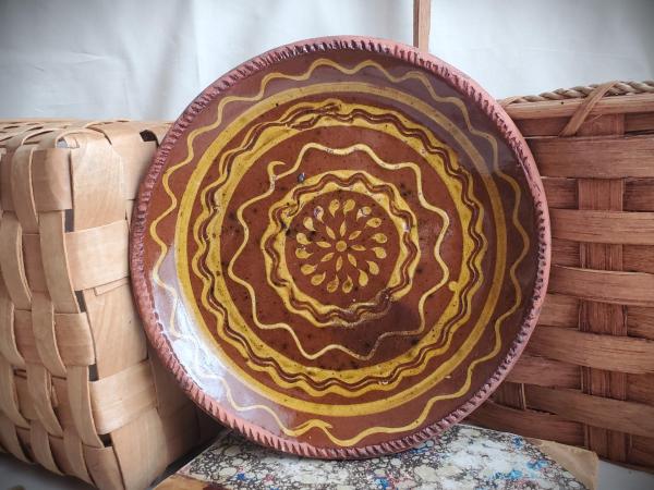 Redware Plate 9 in. with Aged Look and Speckled Details by Pied Potter Hamelin