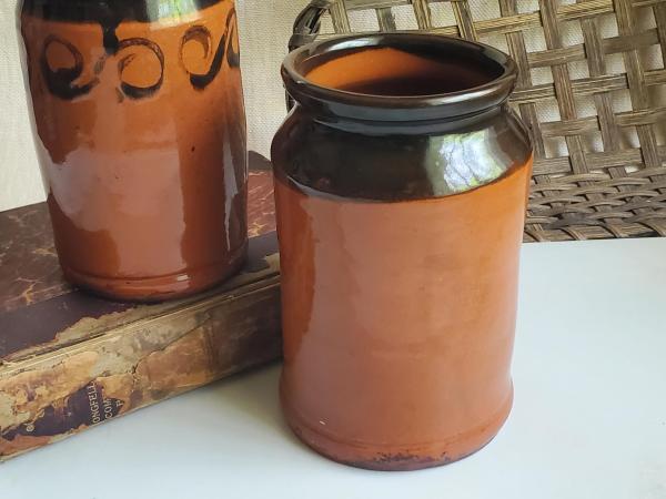 Handmade Redware Jar with Black Rim, 6 in. Tall