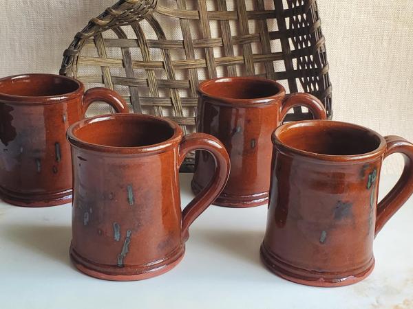 Handmade Redware Mugs (4) with Spangles by Pied Potter Hamelin