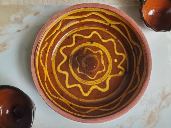 Wheel-Thrown Redware Pie Plate, Food Safe Glaze, Antiqued, by Pied Potter Hamelin