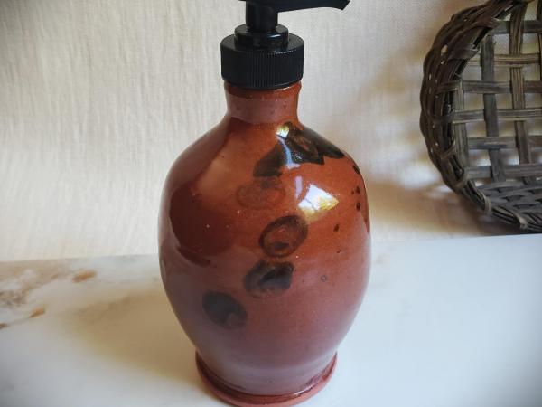 Redware Soap/Lotion Pump Dispenser, Handmade by Pied Potter Hamelin, Featuring Dapples