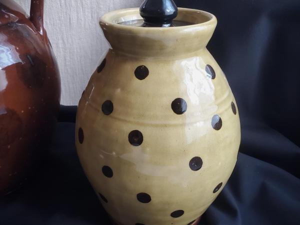 Ovoid Redware 8 inch Jar with Black Dots, Wheel Thrown Pottery