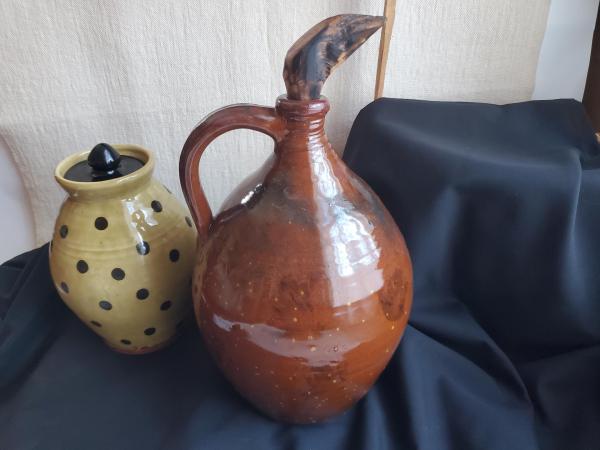 Redware Jug with Black Dapples and Spangled Decoration