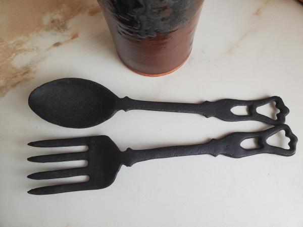 Vintage, Rustic Farmhouse Cast Iron Serving Spoon and Fork, Perfect for a Primitive Decor