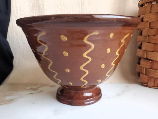 Handmade Redware Fruit Bowl with Unique Squiggles & Dots, Pied Potter Hamelin