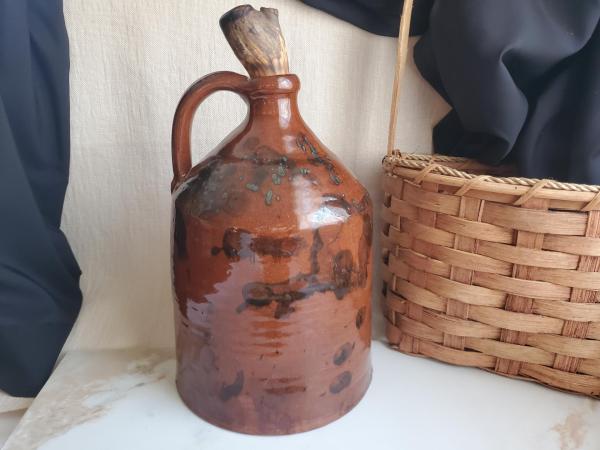 Redware Jug with Spangle and Black Dapples, Wheel Thrown Pottery