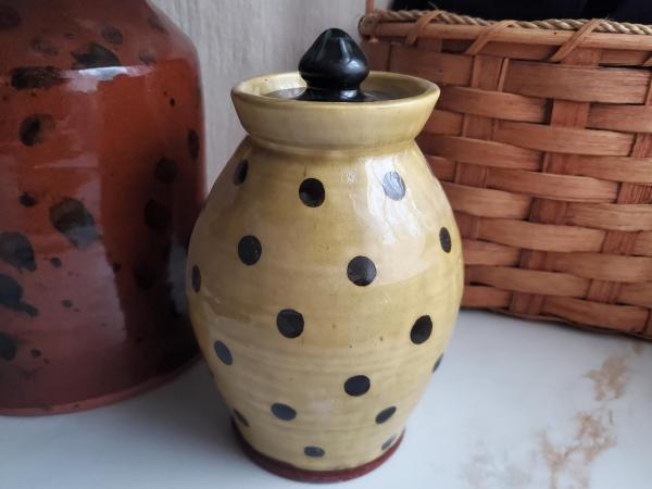 Ovoid Redware 8 inch Jar with Black Dots, Wheel Thrown Pottery