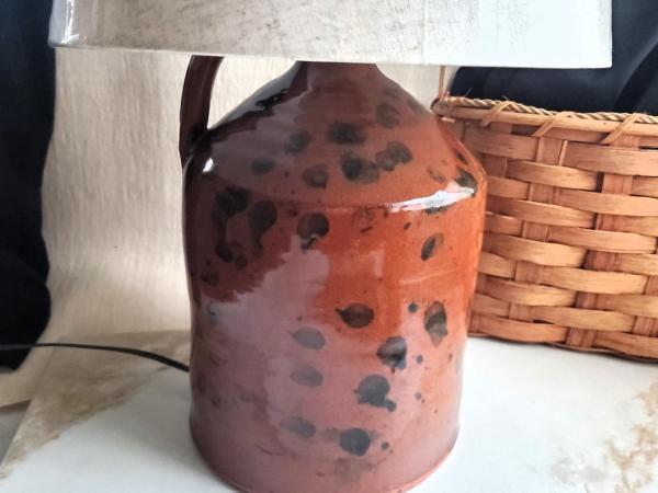 Redware Table Lamp with Black Dapples, Handmade by Pied Potter Hamelin