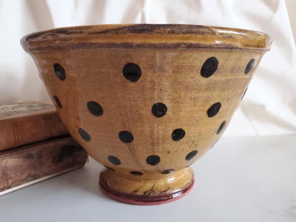 Handmade Redware Fruit Bowl with Black Dots (a)